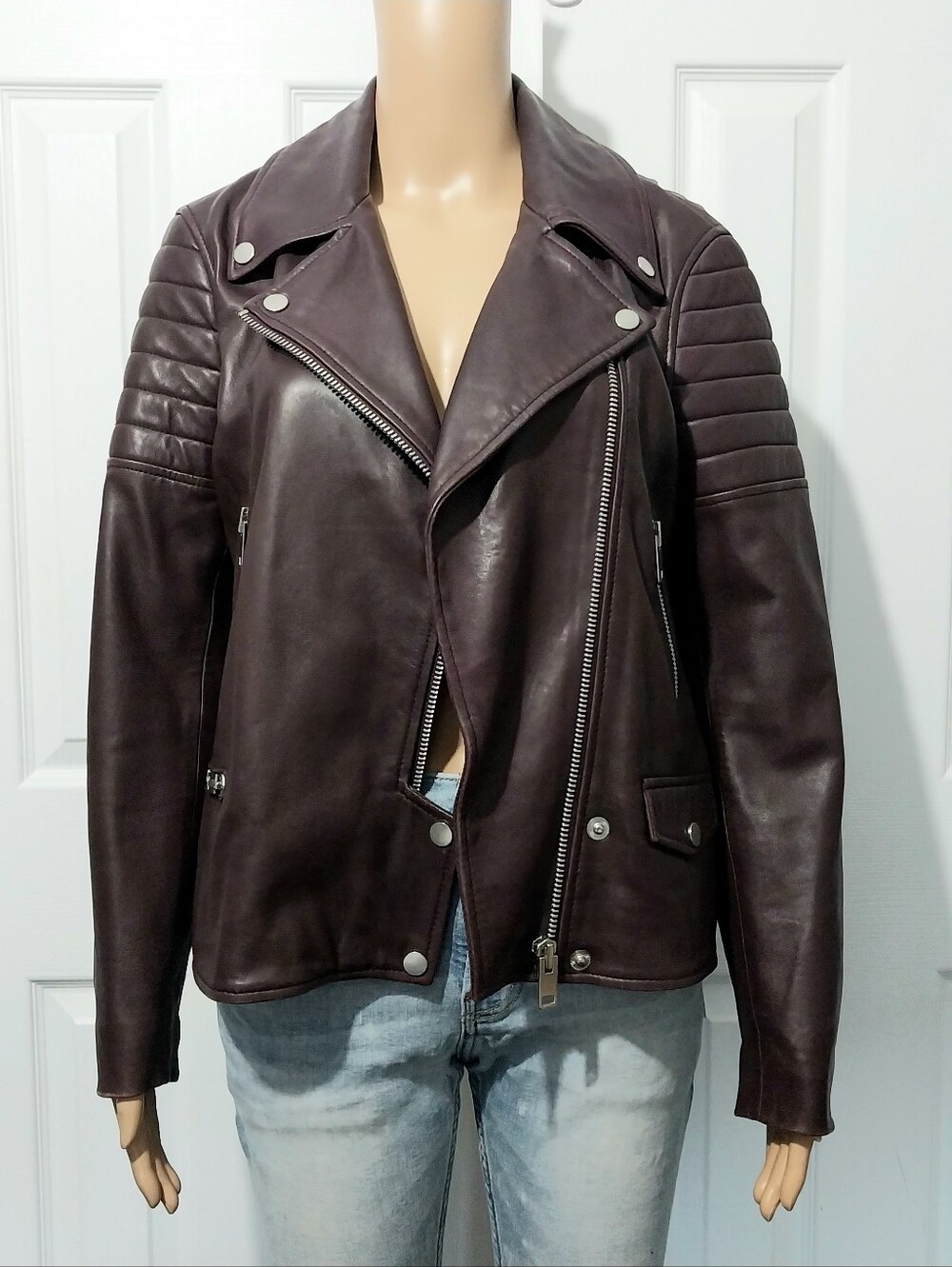 Walter Baker Distressed 100% Lamb Leather Biker Jacket, Size S